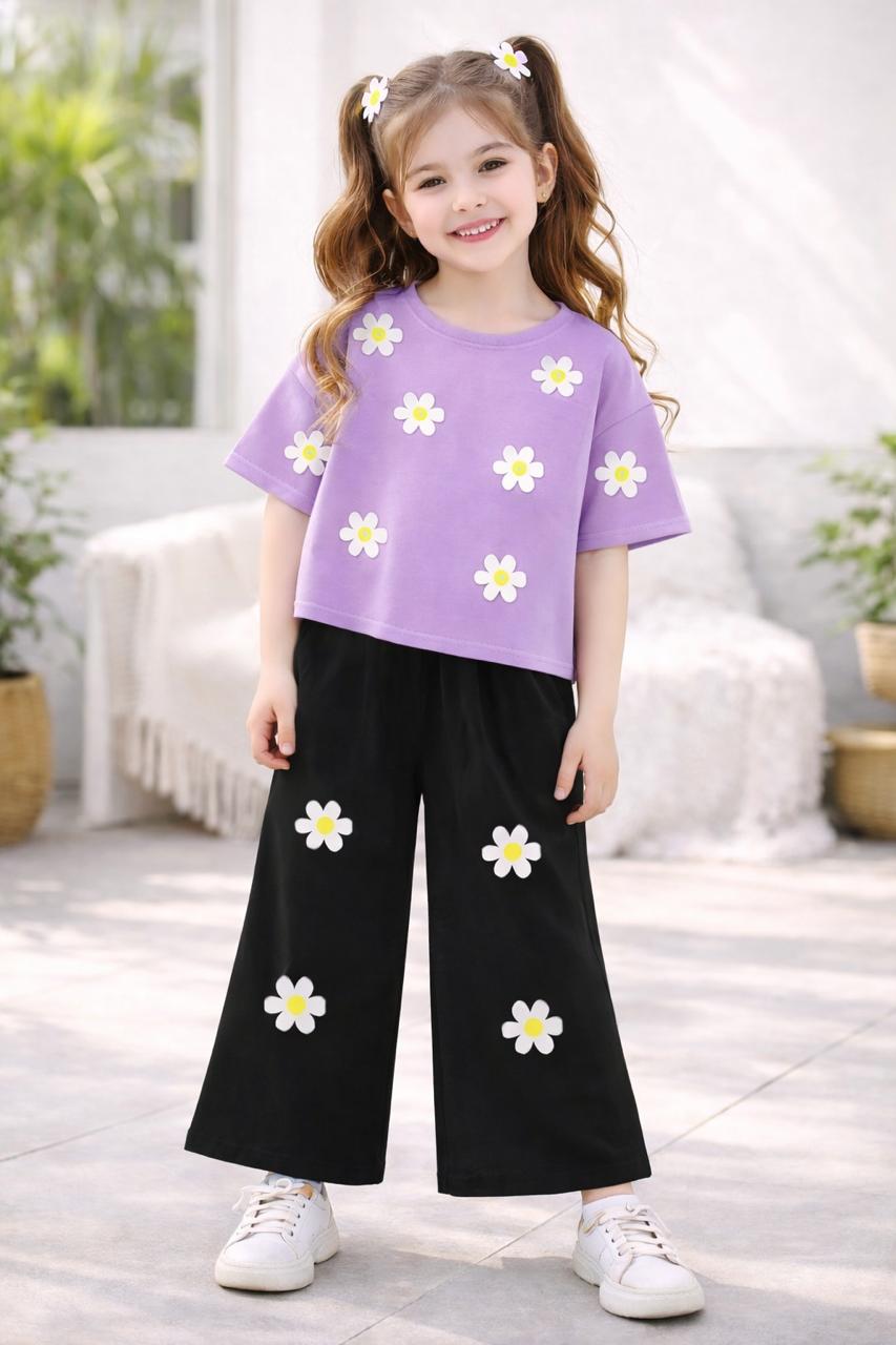 Kids Flower Printed T-Shirt with Flapper | Soft Cotton Summer Top for Girls