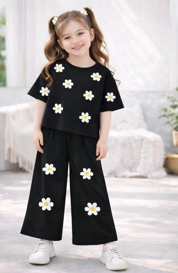 Kids Flower Printed T-Shirt with Flapper | Soft Cotton Summer Top for Girls
